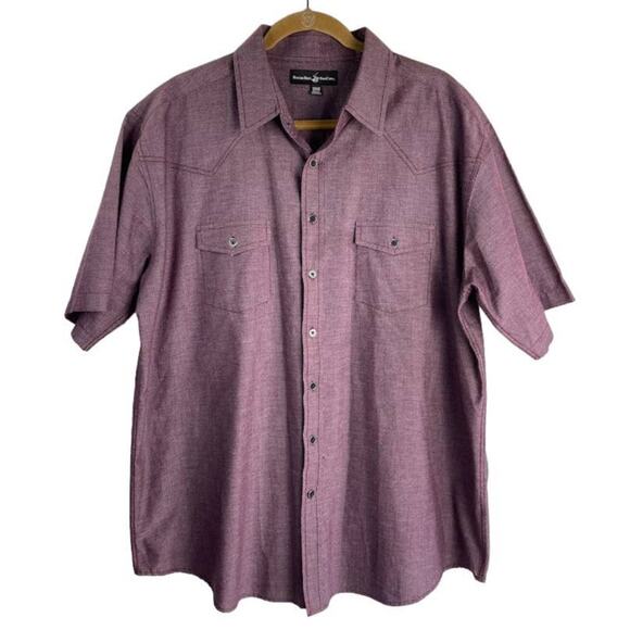 Western Button Up Shirt Mens Size 2XL Short Sleeve Burgundy Casual Shirt - Picture 1 of 12
